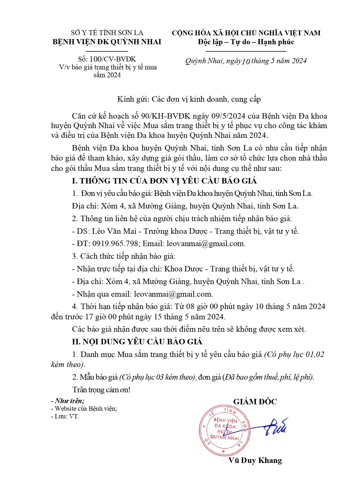 Báo giá trang thiết bị Y tế nua săm 2024