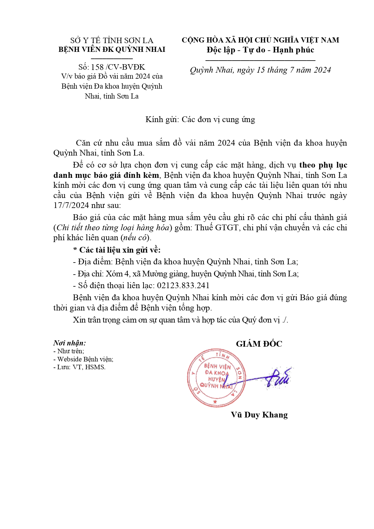 Báo đồ vải năm 2024 của bênh đa khoa huyện Quỳnh Nhai tỉnh sơn La