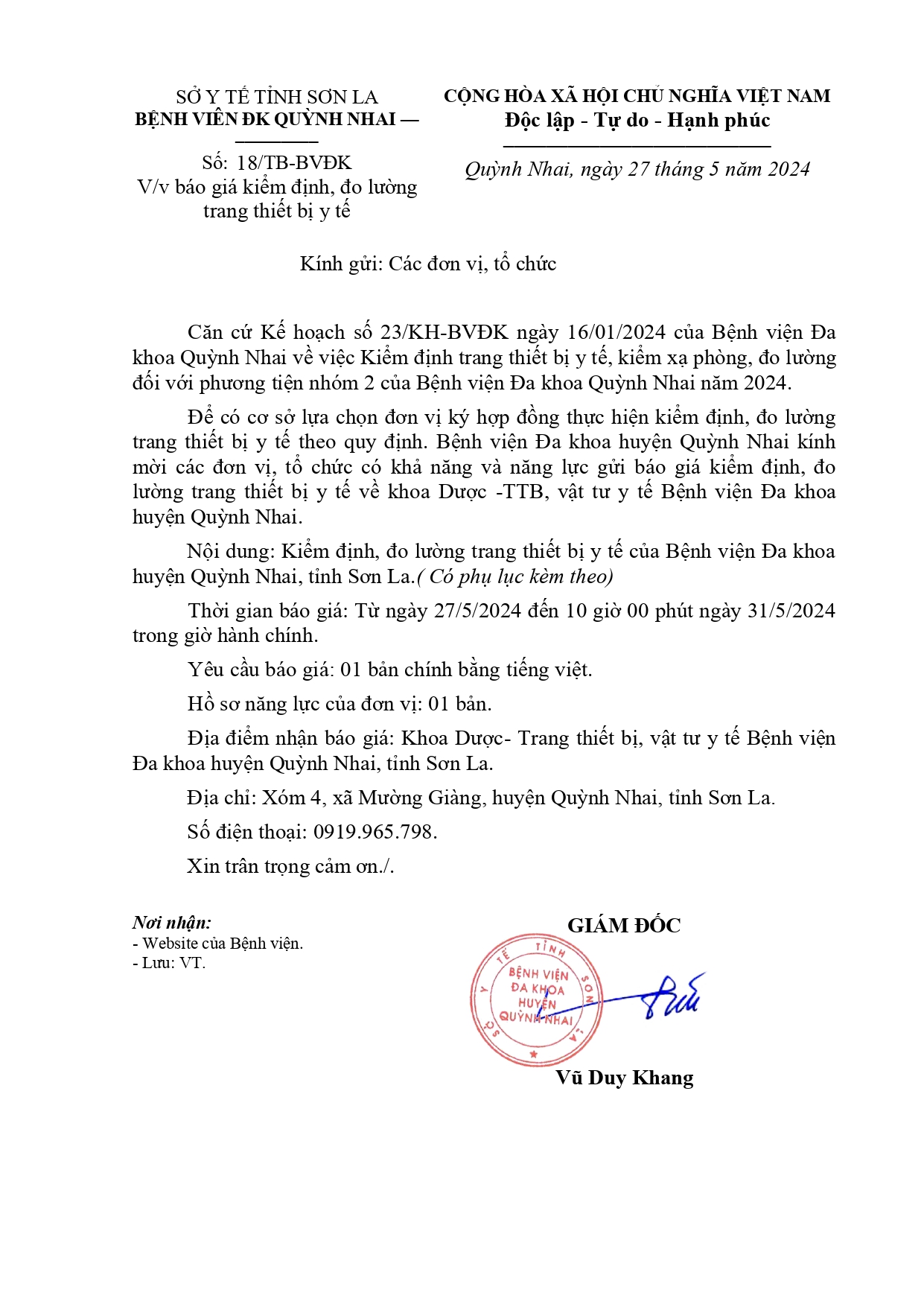 Thông báo giá kiểm định, đo lương trang thiết bị y tế