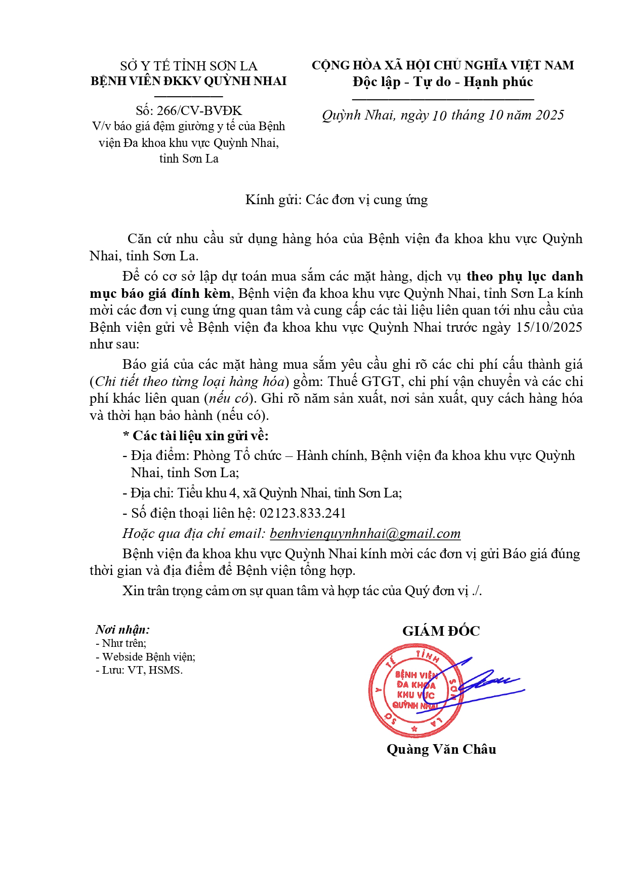  Báo giá đệm giường y tế của Bệnh  viện Đa khoa khu vực Quỳnh Nhai,  tỉnh Sơn La