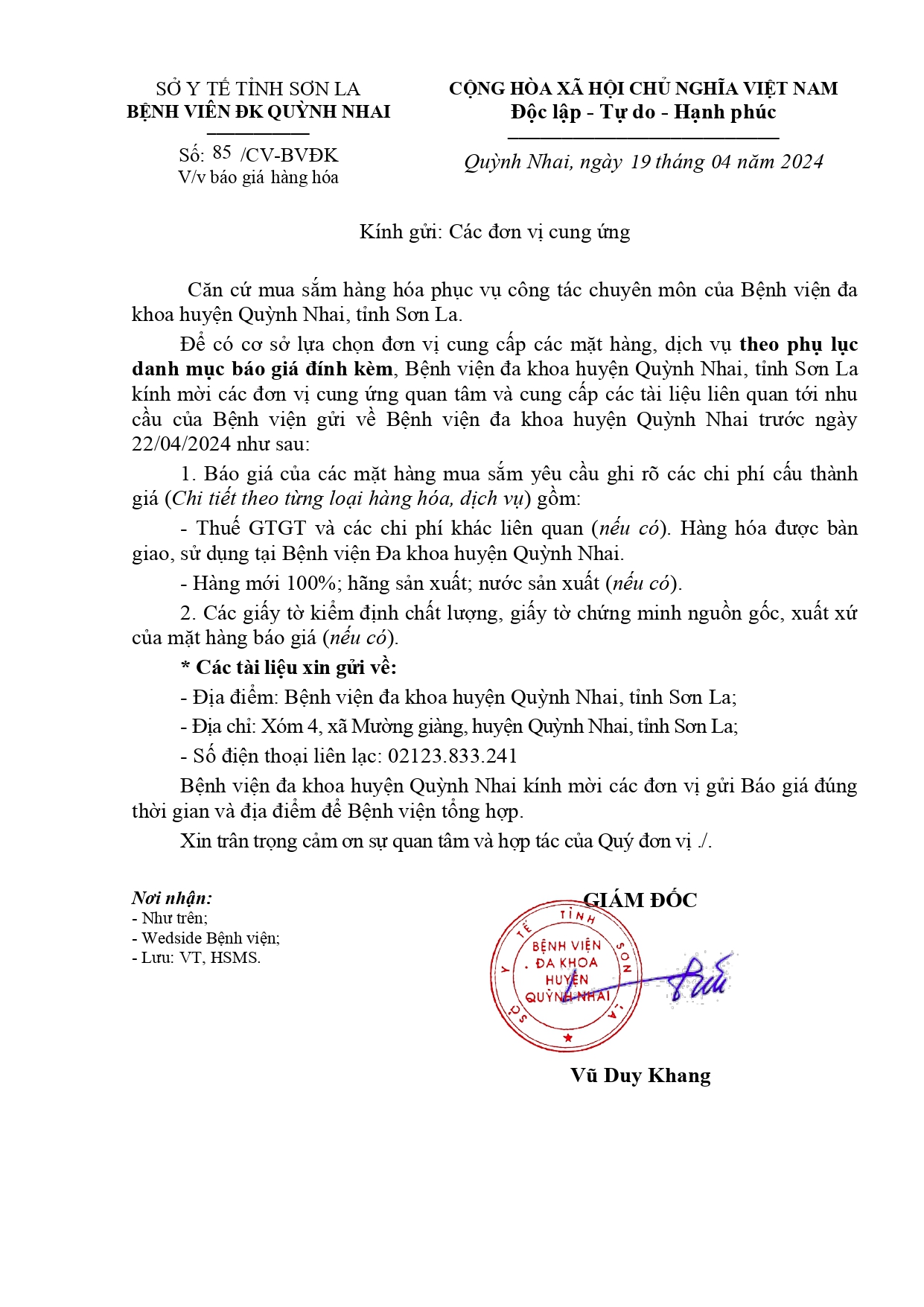 Báo giá hàng hóa (Biểu mẫu, biển báo, biển chỉ dẫn phục vụ công tác khám bệnh, chữa bệnh)