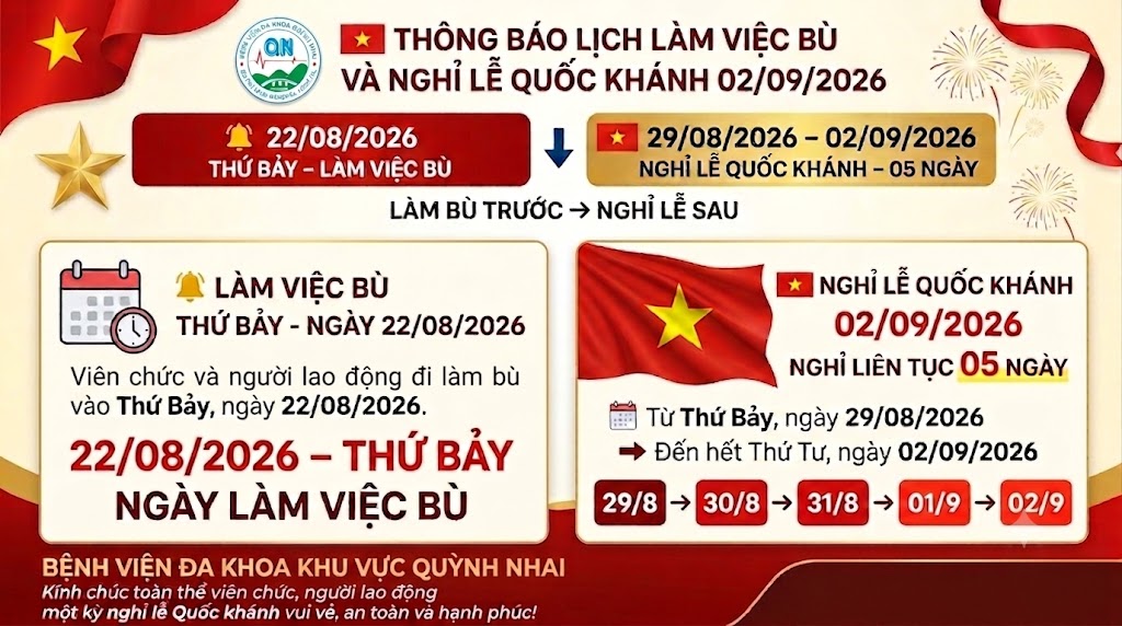 Thông báo về việc làm bù ngày 22/8/2026 và nghỉ ngày 31/8/2026